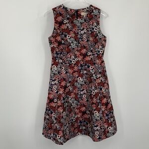 Mignon Doo brocade floral shift fit & flare dress black pink sleeveless Small